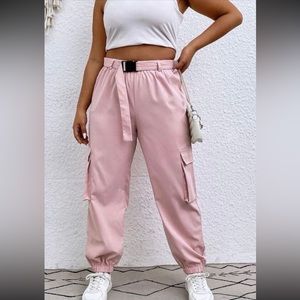 plus pink cargo belted pants